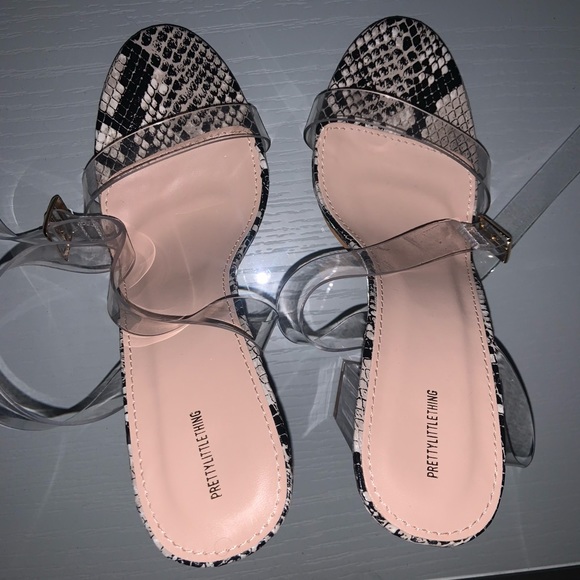Pretty Little Thing Snake Clear Block Heel Sandal - Picture 5 of 8